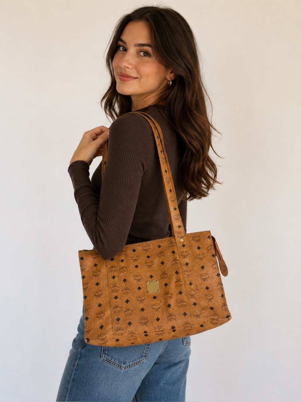 Vintage MCM Cognac Visetos Shoulder Tote Bag Made in Germany - Picture 11 of 11